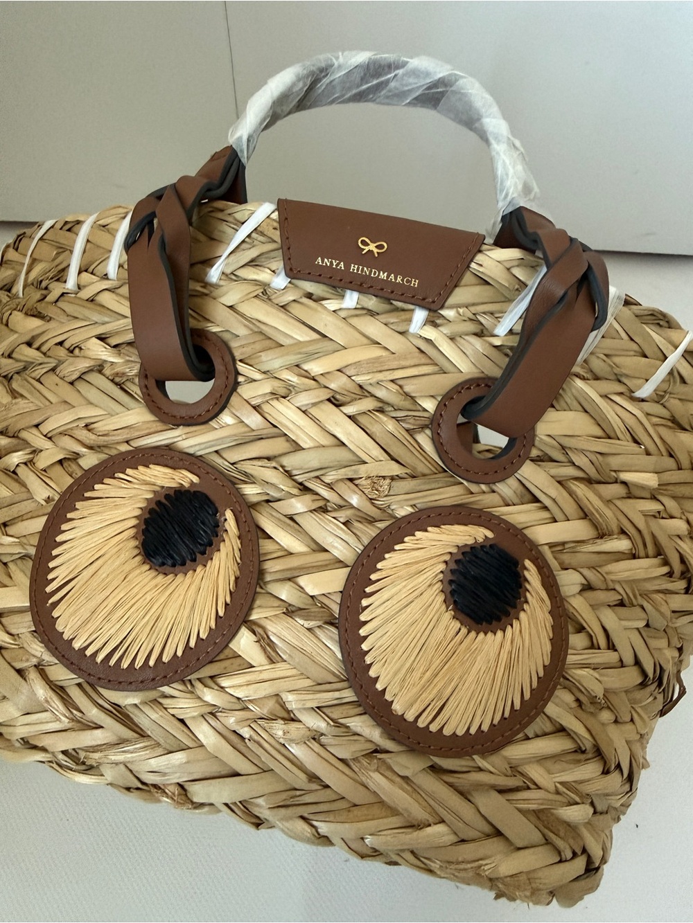Anya Hindmarch Natural Woven Basket Tote with Brown Leather Handles - Picture 15 of 15